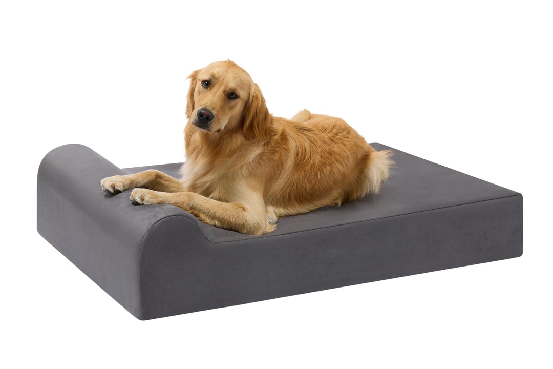 Barker Beds Large Orthopedic Dog Bed - 7" Pillow Top with Headrest - 50-70 lbs - Memory Foam for Joint Pain &amp; Arthritis - Vet Recommended, Washable Cover - Made in USA - 48"x30"x7" - Charcoal