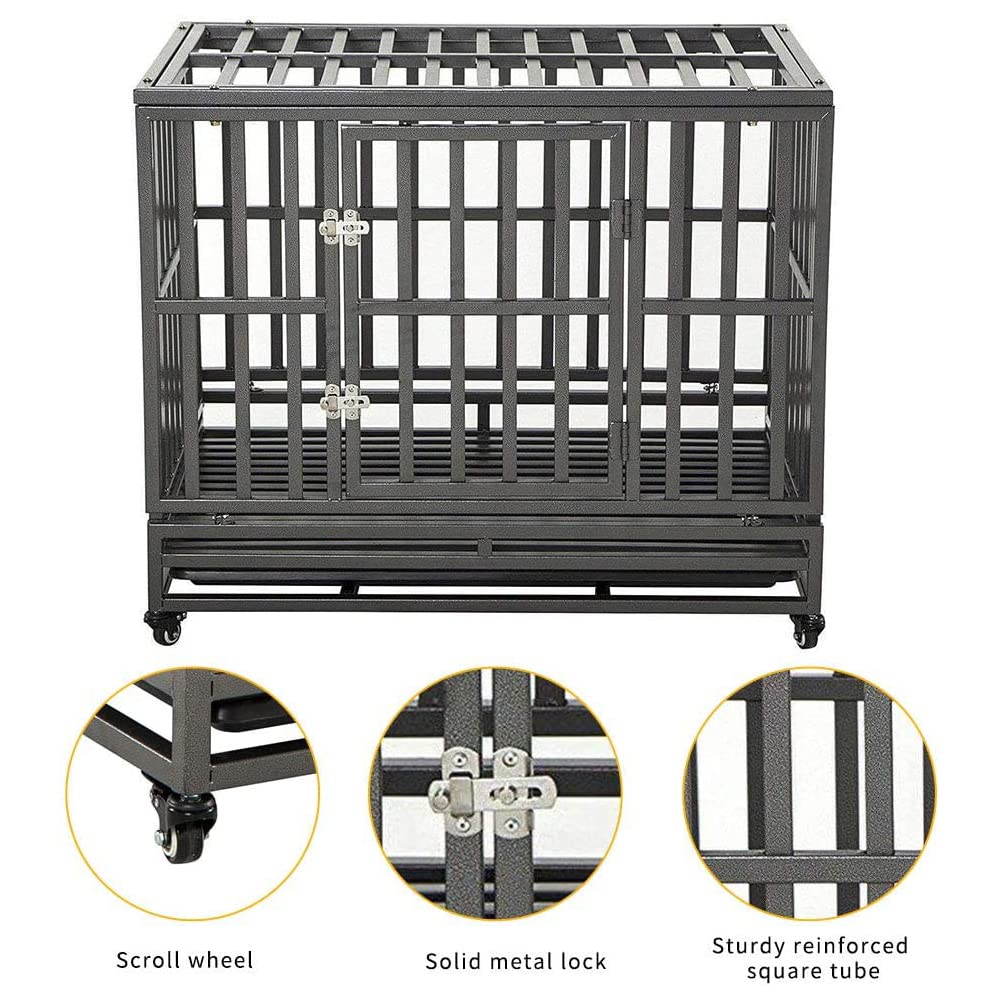 LUCKUP 38 Inch Heavy Duty Dog Cage Metal Kennel and Crate for Large Dogs,Easy to Assemble Pet Playpen with Four Wheels,Black … …