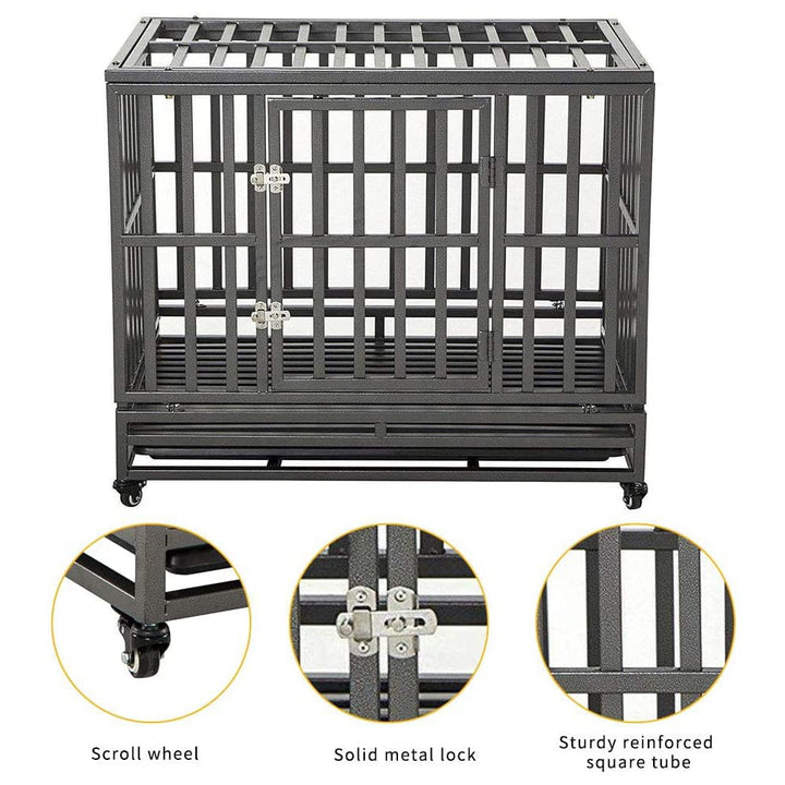 LUCKUP 38 Inch Heavy Duty Dog Cage Metal Kennel and Crate for Large Dogs,Easy to Assemble Pet Playpen with Four Wheels,Black … …
