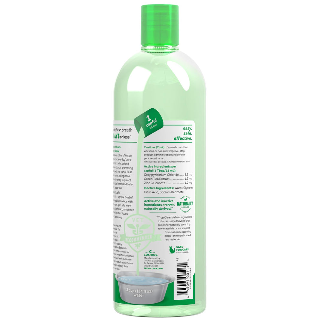 TropiClean Fresh Breath Dental Water Additive, Dog Breath Freshener, 33.8oz