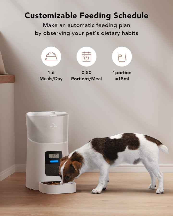 PETLIBRO Automatic Cat Feeder, 6L Auto Pet Cat Dry Food Dispenser with Clog-Free Design, Low Food LED Indication, 0-50 Portion Control for 1-6 Meals Daily, 10s Voice Recorder for Small &amp; Medium Pets