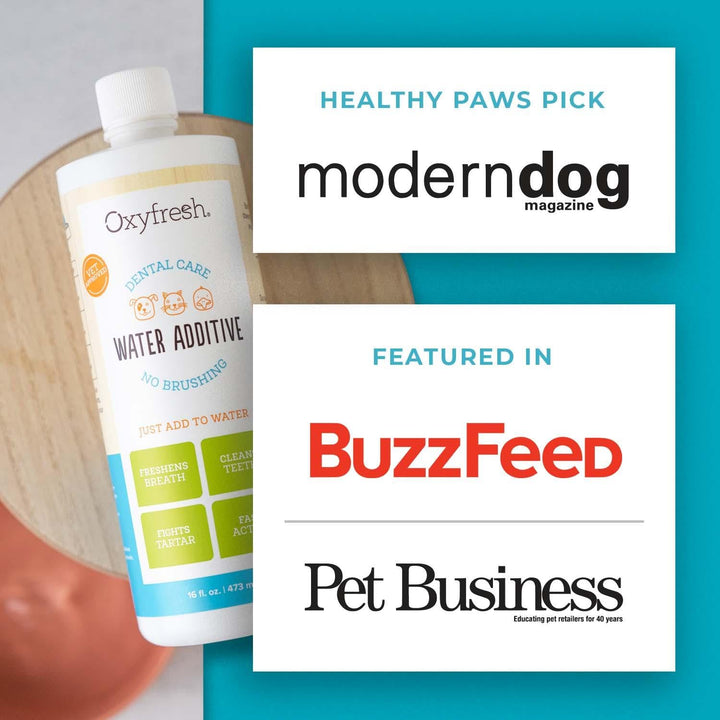 Oxyfresh Premium Pet Dental Care Solution Pet Water Additive: Best Way to Eliminate Bad Dog Breath and Cat Bad Breath - Fights Tartar &amp; Plaque - So Easy, Just Add to Water! Vet Recommended 16 oz.