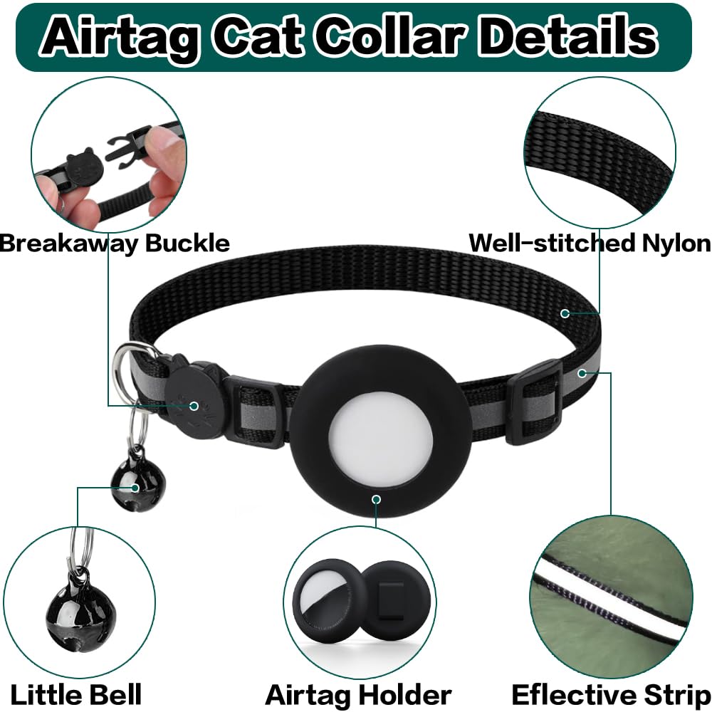 Dgerp Airtag Cat Collar Breakaway, Cat Collar with Air Tag Holder, Purple
