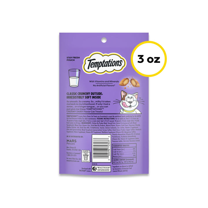 Temptations Classic Crunchy and Soft Cat Treats, Creamy Dairy, 3 oz, 12pk