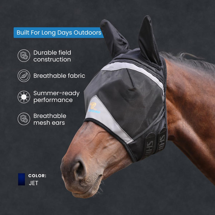 Shires FlyGuard Pro Fine Mesh Fly Mask with UV Protection Jet/Ears/Full