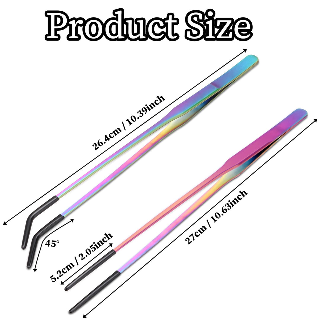 2PCS Stainless Steel Reptile Feeding Tongs with Rubber Tip, 10.6" Straight &amp; Curved Long Tweezers, Perfect for Aquariums &amp; Crafts - Ideal Bearded Dragon &amp; Snake Tank Accessories, Terrarium Supplies