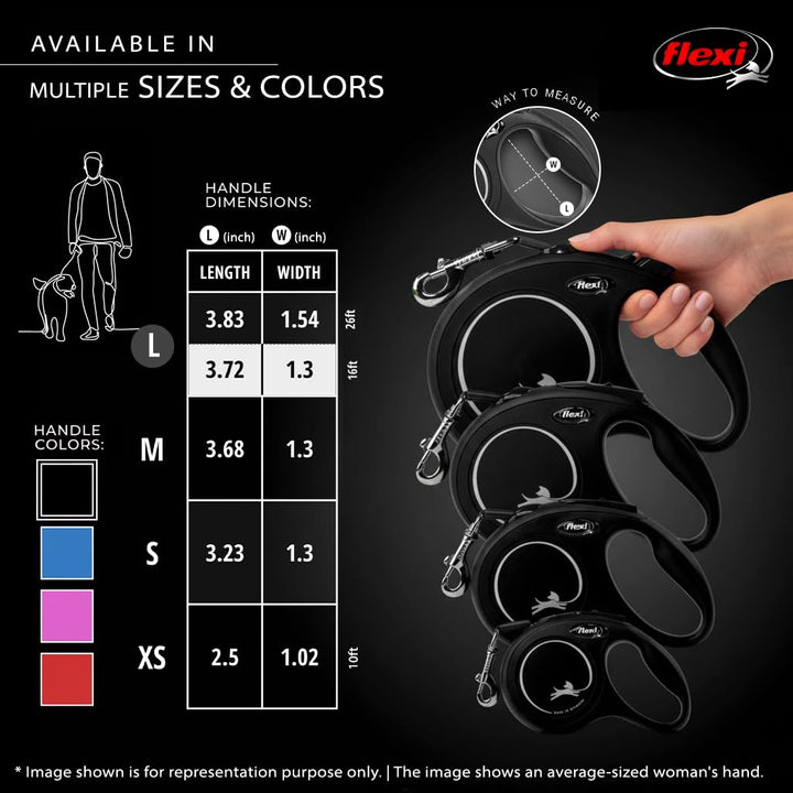 FLEXI® Classic Tape Retractable Dog Leash, Large, 26 ft - Black