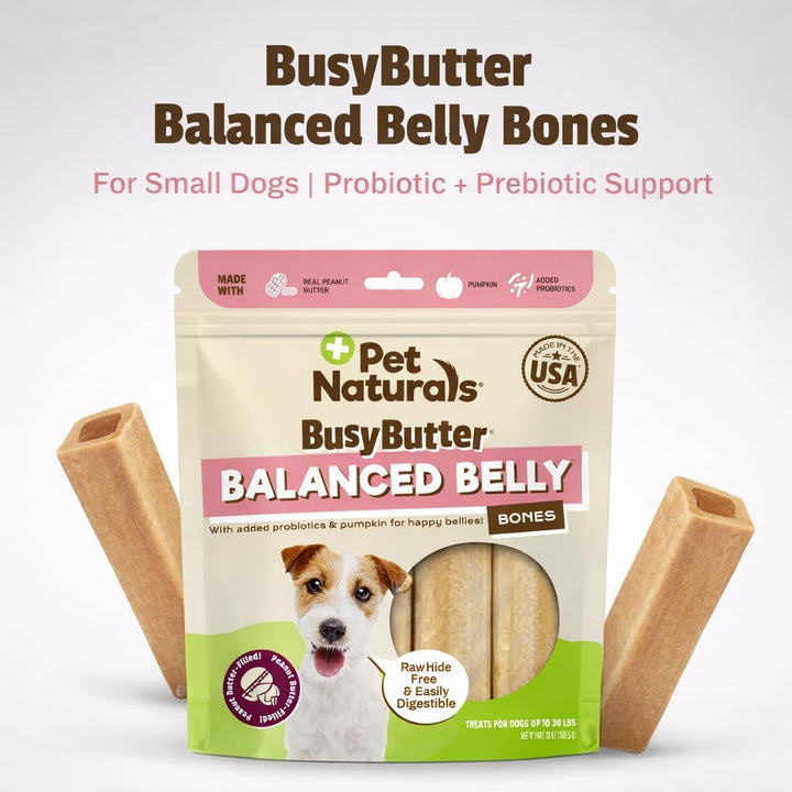 Pet Naturals BusyButter Balanced Belly Dog Bones, Small, 22 Count