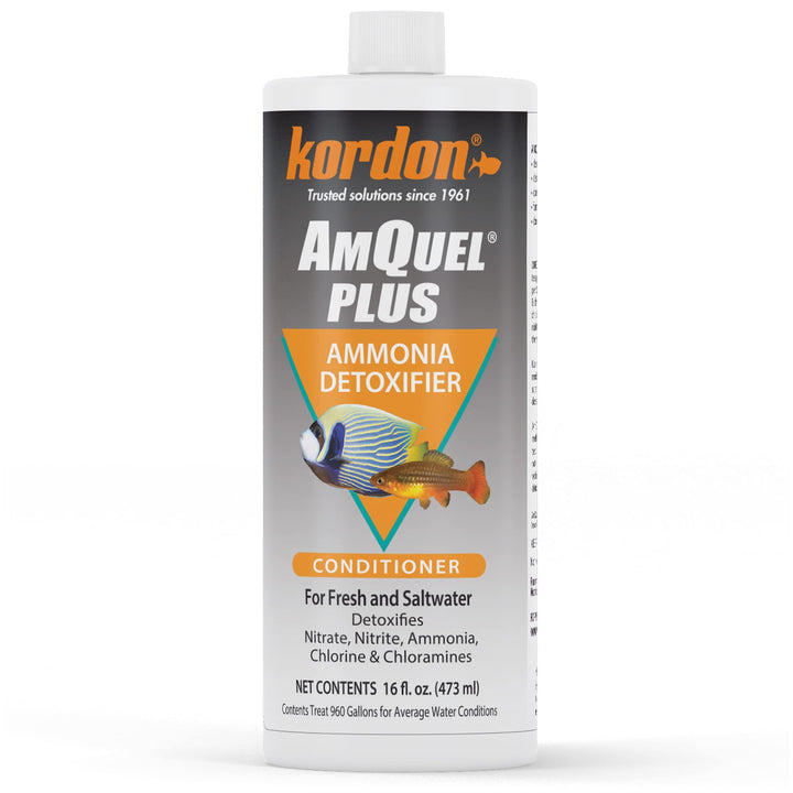 Kordon AmQuel Plus Aquarium Water Conditioner - Instantly Detoxifies Ammonia, Nitrite, Nitrate, and Chlorine Remover for Freshwater &amp; Saltwater Aquariums, 16 Ounces