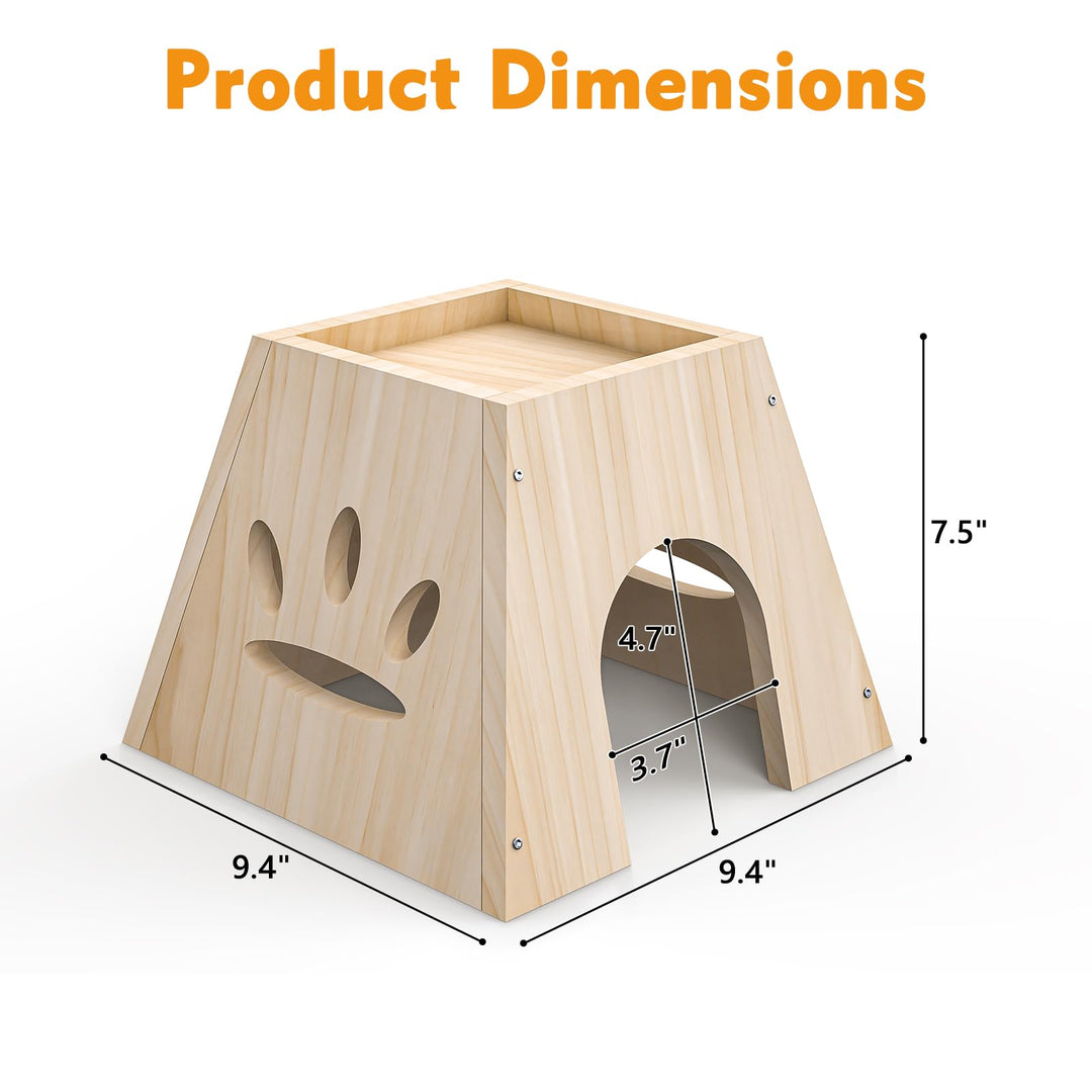 XiaZ Guinea Pig Hideout, Cute Guinea Pig House,Sturdy Small Animal House with Large Front Cave, Side Ventilation Holes, Thick Durable Wood,Habitat Hideout for Dwarf Rabbit, Hamster, Chinchilla
