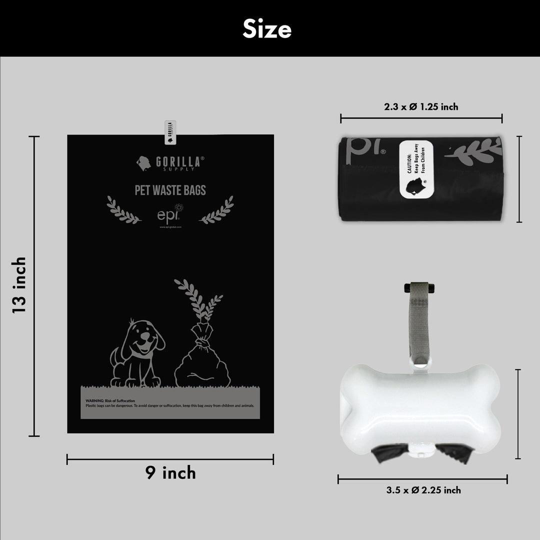 GORILLA SUPPLY Dog Poop Waste Bags with Dispenser and Leash Tie, 9" x 13", Black, 1000 Count
