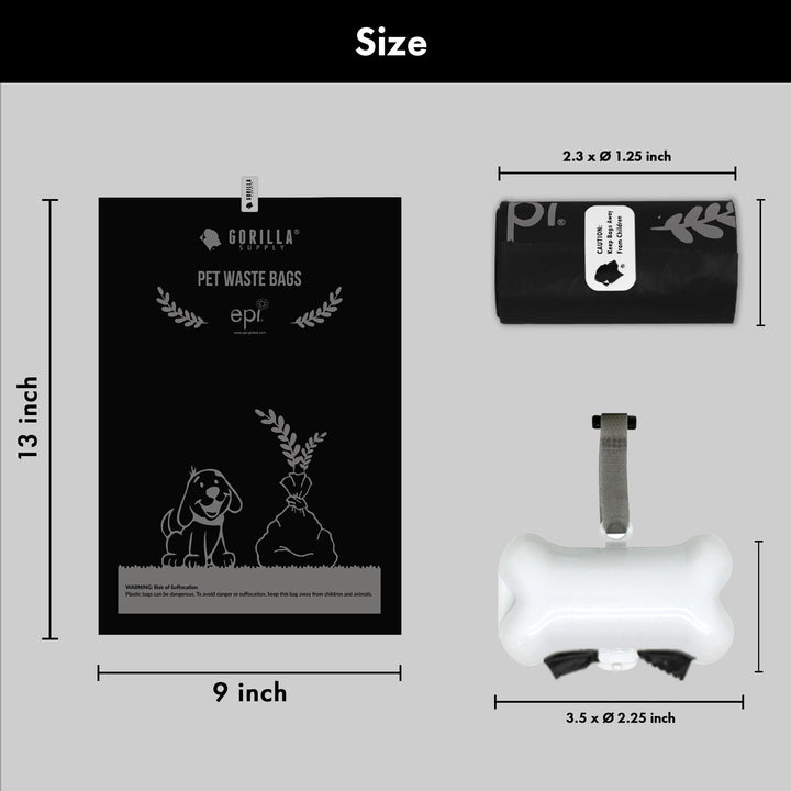 GORILLA SUPPLY Dog Poop Waste Bags with Dispenser and Leash Tie, 9" x 13", Black, 1000 Count