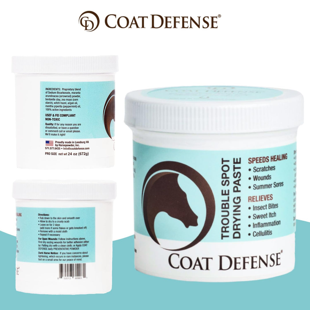 COAT DEFENSE Trouble Spot Drying Paste for Horses - Natural Equine Wound Care That Provides Safe &amp; Effective Relief from Scratches, Sweet Itch, Summer Sores, Proud Flesh, Mud Fever, Girth Rot (10 Oz)