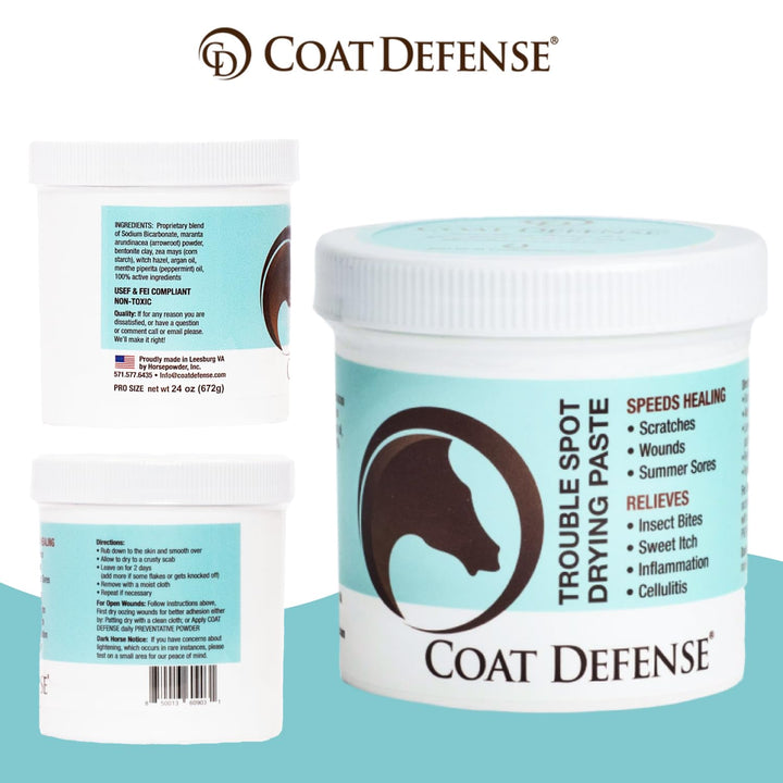 COAT DEFENSE Trouble Spot Drying Paste for Horses - Natural Equine Wound Care That Provides Safe &amp; Effective Relief from Scratches, Sweet Itch, Summer Sores, Proud Flesh, Mud Fever, Girth Rot (10 Oz)