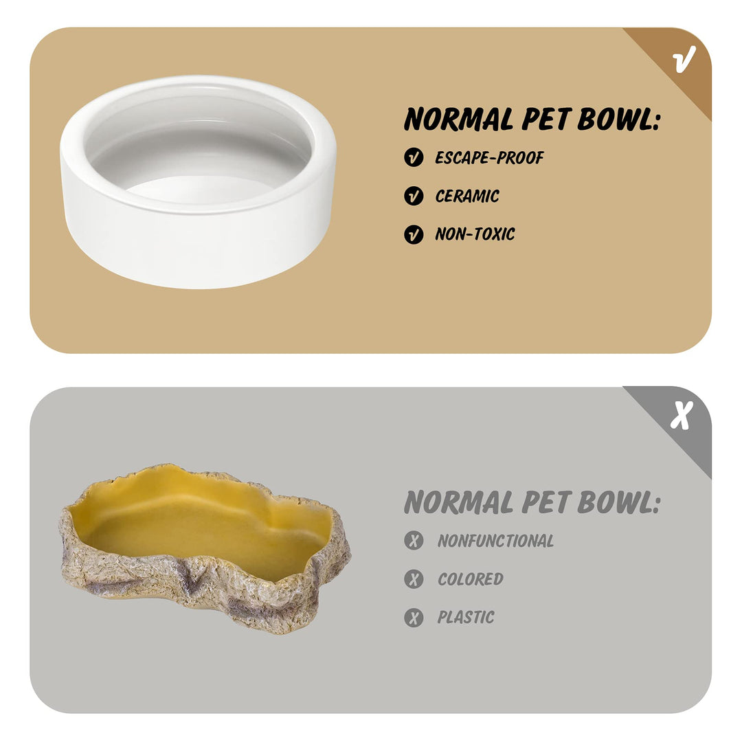 Reptile Food Bowl Lizard Gecko Ceramic Pet Worm Dish Water Bowls XL(5in)