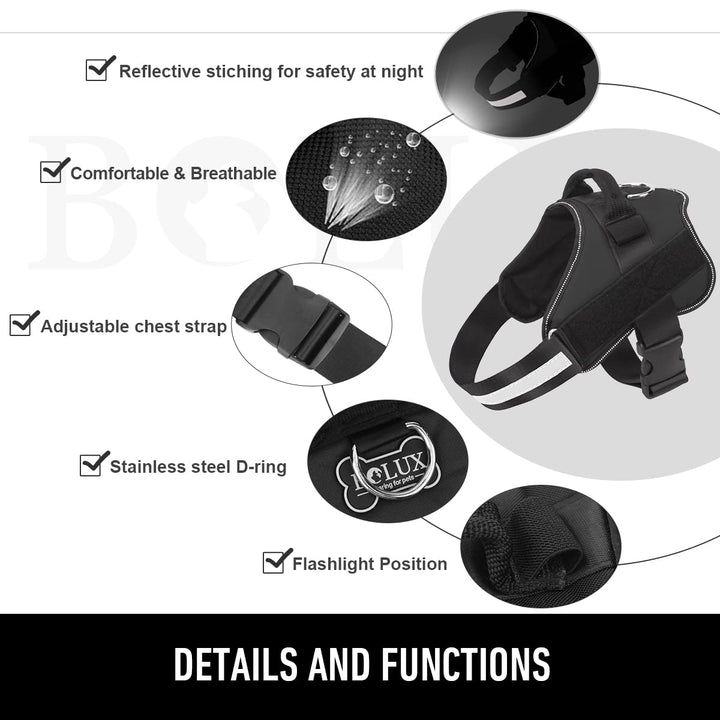 Bolux Dog Harness, No-Pull Reflective Dog Vest, Breathable Adjustable Pet Harness with Handle for Outdoor Walking - No More Pulling, Tugging or Choking (Black, L)