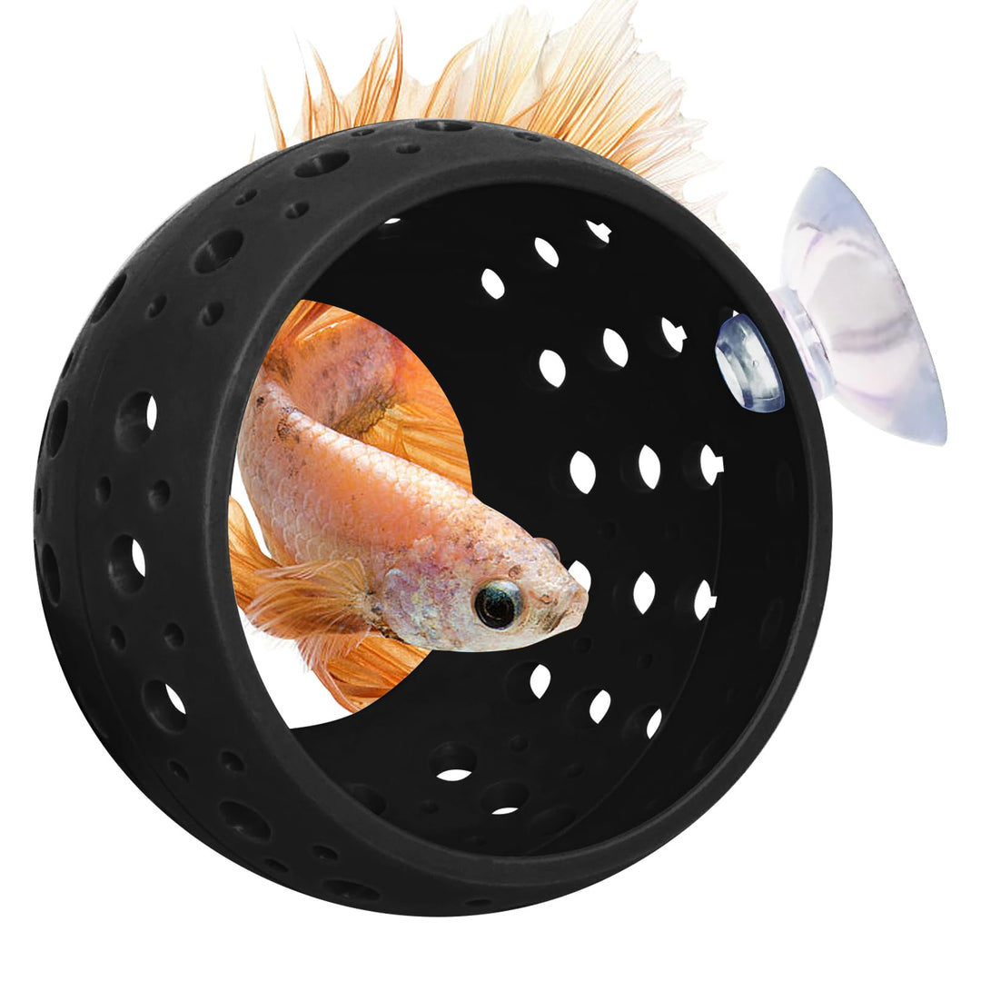 Fhiny Betta Tunnel, Aquarium Fish Hideout with Suction Cup - Shrimp Cave Aquarium Decor for Small Fish, Shrimp, Guppy Hiding &amp; Resting (Black)