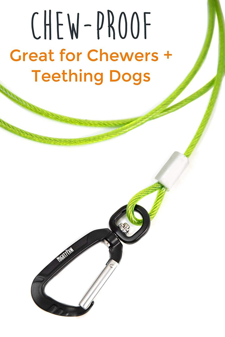 Mighty Paw Dog Leash - Anti Biting Pets Leashes - Chew Proof Metal Cable - Ideal for Large Dogs and Teething Puppies - Braided Cord with Padded Handle - Six Foot - Green