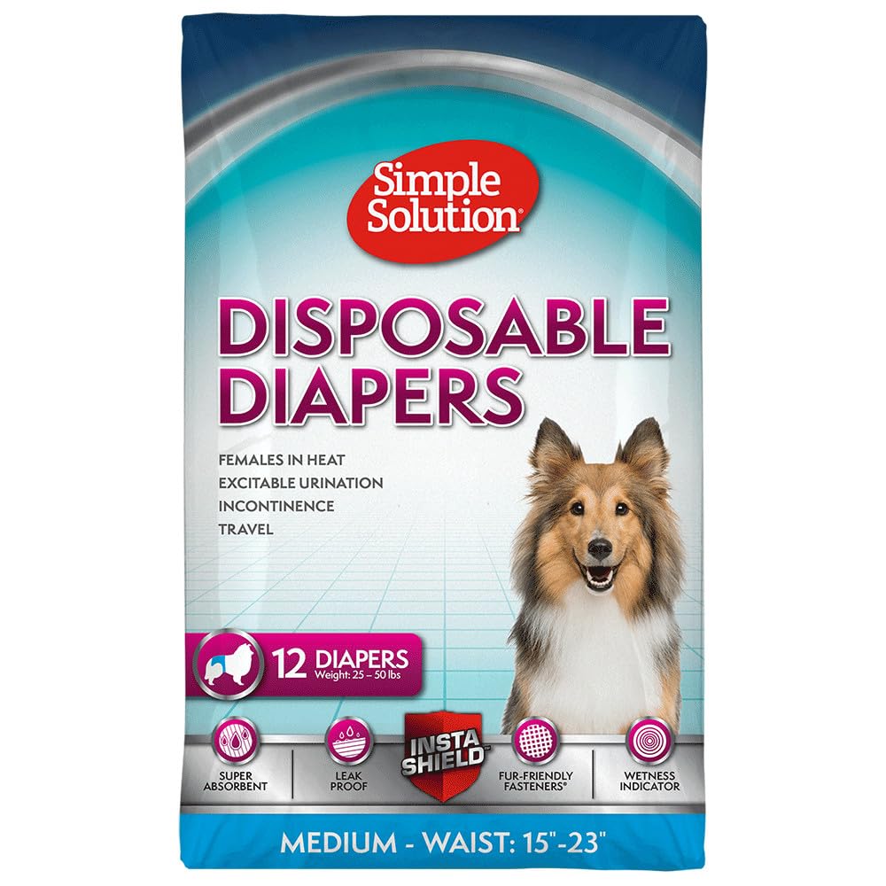 Simple Solution Female Dog Diapers, Disposable Dog Diapers, M, 12 Count