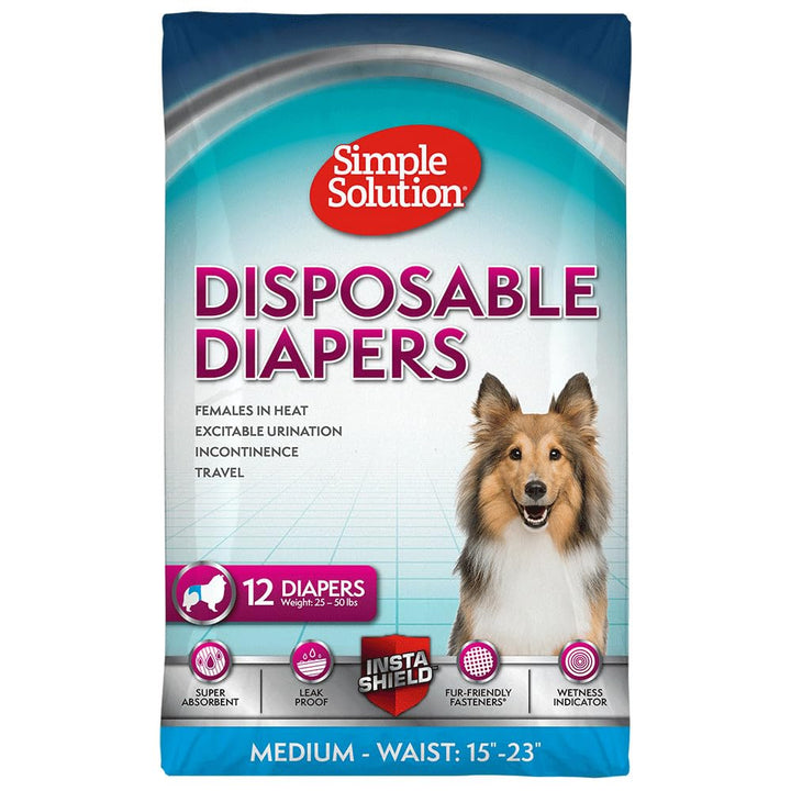 Simple Solution Female Dog Diapers, Disposable Dog Diapers, M, 12 Count