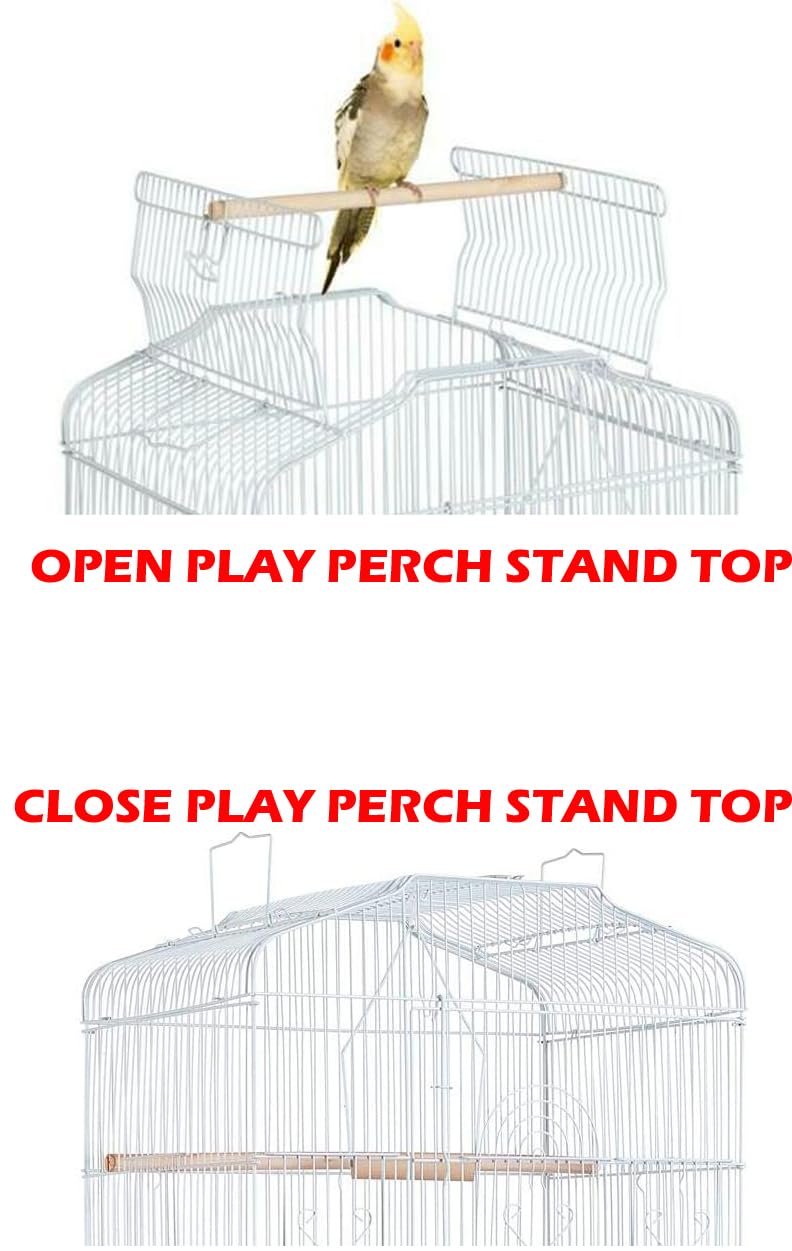 Large Open/Close Top Bird Cage Side Breeding Nest Box Doors Easy Clean Pull Out Tray Clear Feeder Cups for Canary Parakeet Cockatiel Lovebird Finches with Removable Rolling Stand