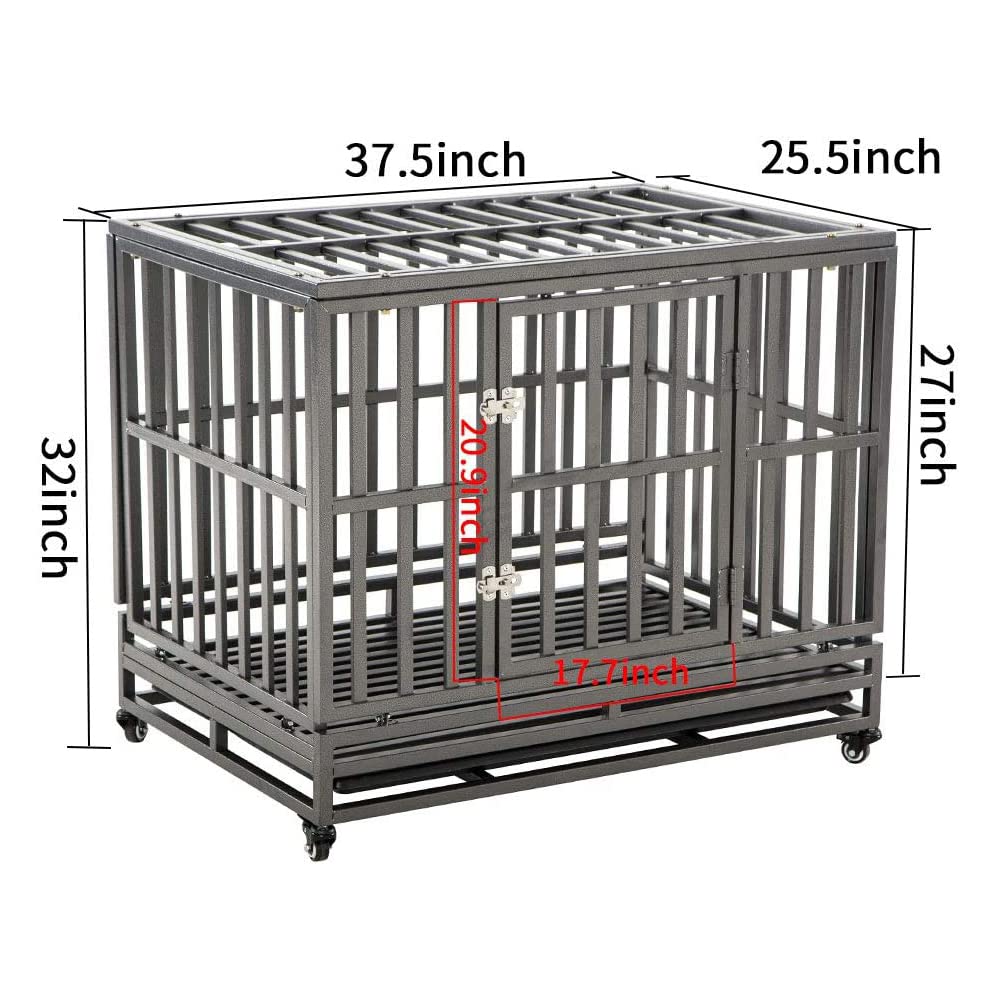 LUCKUP 38 Inch Heavy Duty Dog Cage Metal Kennel and Crate for Large Dogs,Easy to Assemble Pet Playpen with Four Wheels,Black … …
