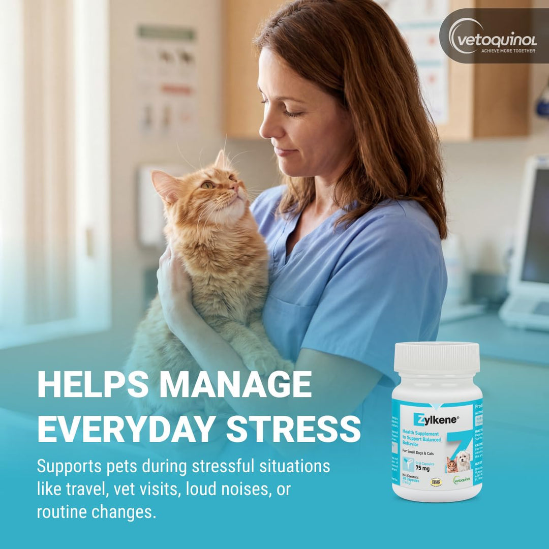 Vetoquinol Zylkene, Calming Capsules for Small Dogs &amp; Cats, 30 Capsules