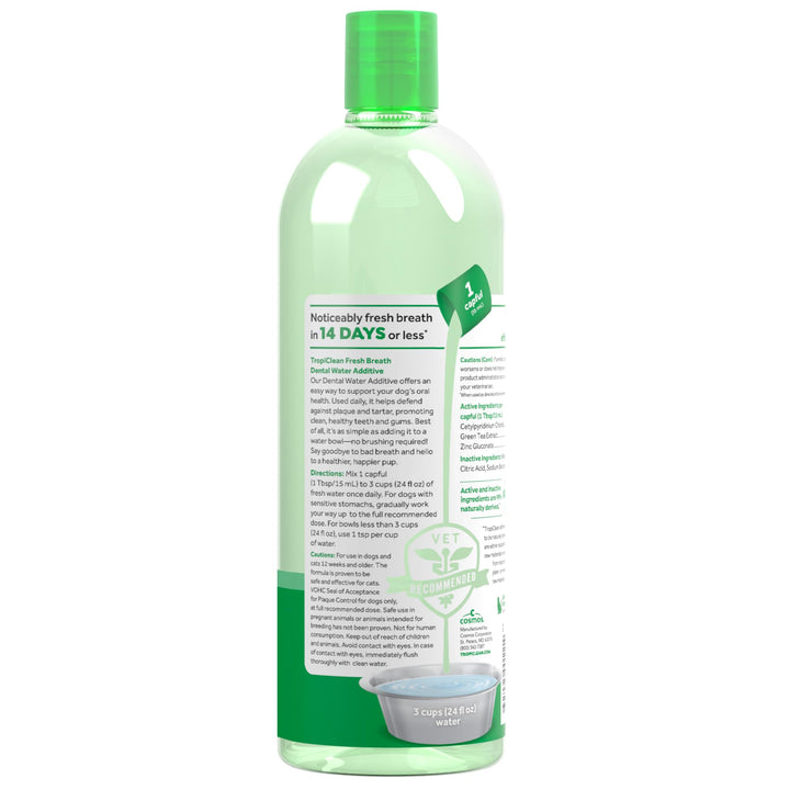 TropiClean Fresh Breath Dental Water Additive, Dog Breath Freshener, 33.8oz