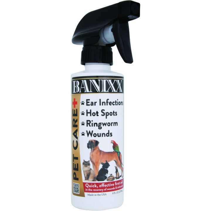 BANIXX Horse and Pet Care Spray for Horses, Dogs and Cats, Daily Skin and Coat Care Spray, Alcohol-Free, Non-Staining, No Odor, Made in USA, Grooming and Hoof Care Formula, 8 oz