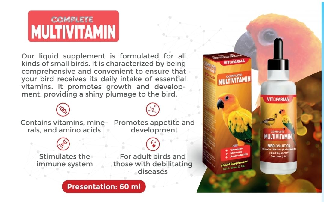 VITOFARMA Multi-Vitamin for Birds, High-Potency Vitamin &amp; Mineral Supplement for Pet Birds 2.0 Ounce