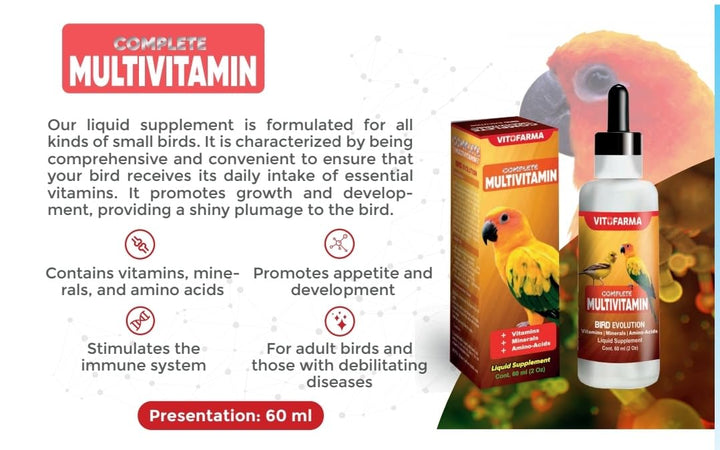 VITOFARMA Multi-Vitamin for Birds, High-Potency Vitamin &amp; Mineral Supplement for Pet Birds 2.0 Ounce