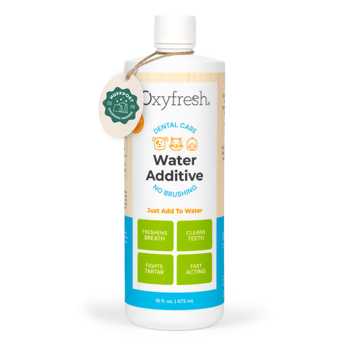 Oxyfresh Premium Pet Dental Care Solution Pet Water Additive: Best Way to Eliminate Bad Dog Breath and Cat Bad Breath - Fights Tartar &amp; Plaque - So Easy, Just Add to Water! Vet Recommended 16 oz.