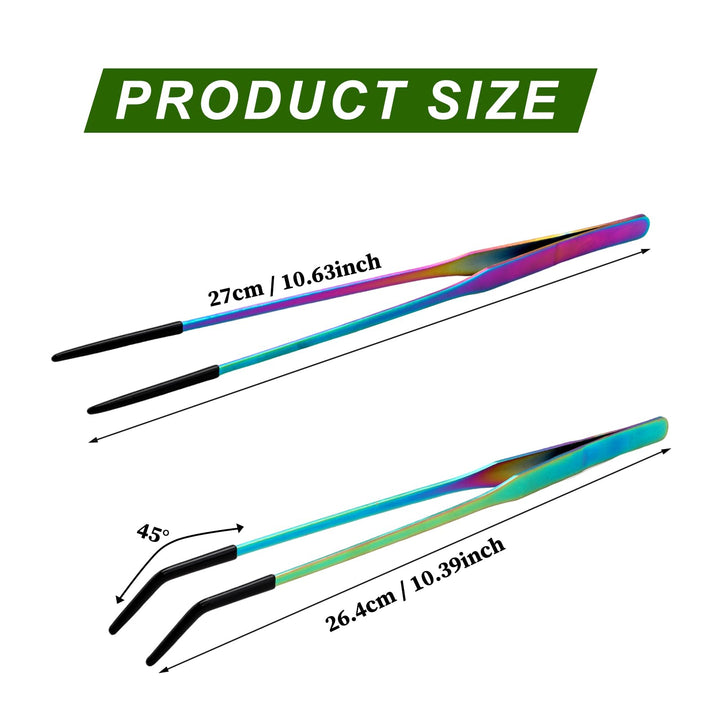 OLIISS Iridescent Reptile Feeding Tongs with Rubber Tips, 10.6", 2 Pack