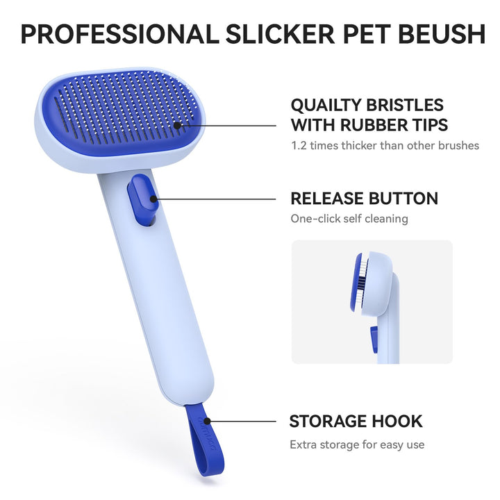 aumuca Skin Friendly Self-Cleaning Slicker Brush for Dogs &amp; Cats, Gentle Pet Grooming Tool for Shedding &amp; Deshedding, Efficient Hair Remover for Long &amp; Short Haired Pets