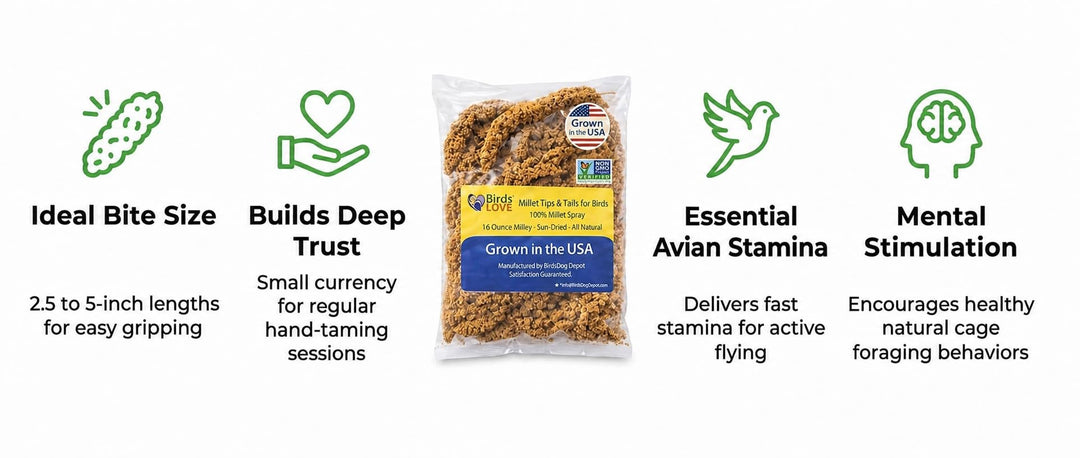 Birds LOVE® Millet Tips &amp; Tails for Birds – Premium Spray Millet Treat, Non-GMO, USA Grown – Natural Bird Food for Parakeets, Cockatiels, Budgies, Lovebirds, Finches, Canaries &amp; Parrots – 1 lb