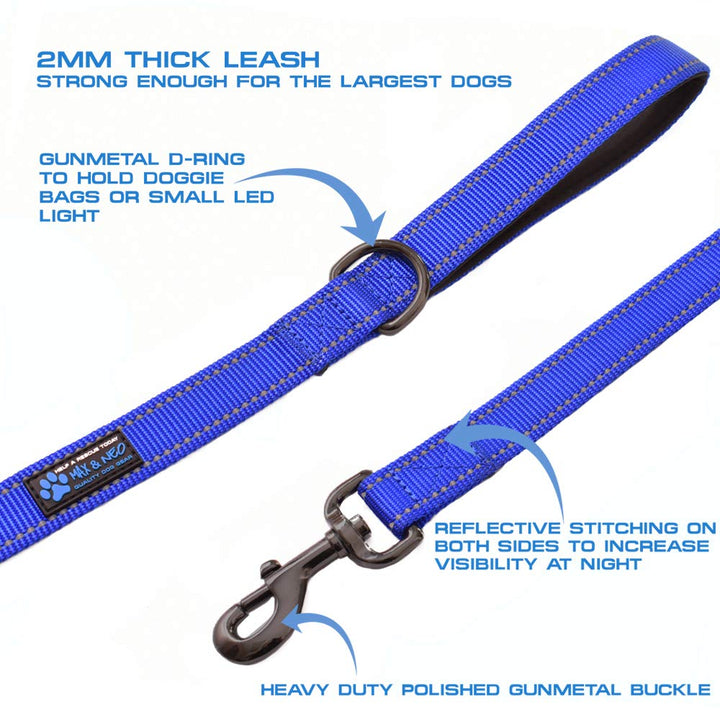 Max and Neo Double Handle Traffic Dog Leash - Reflective, Donates to Dog Rescue (Black, 6 FT)