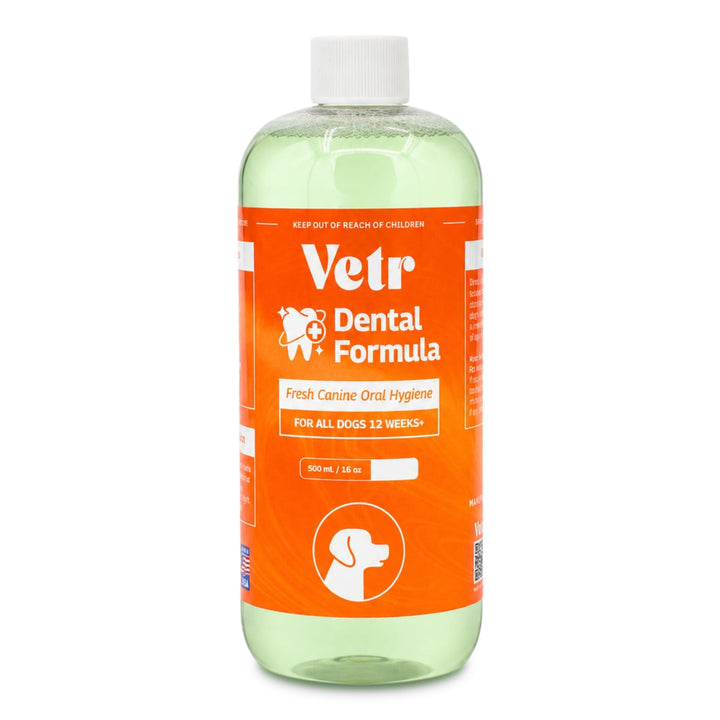 vetr Dental Formula for Dogs - Peppermint Flavored Oral Care Liquid Additive with Enzymes for Breath and Teeth Support - 16 oz (500mL) - Vet-Formulated in USA