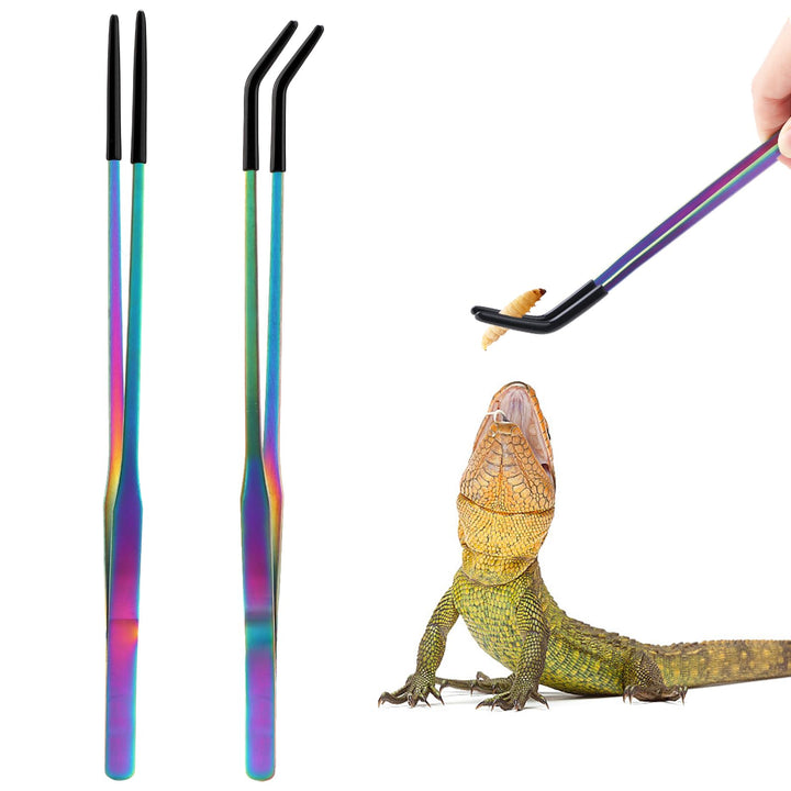 OLIISS Iridescent Reptile Feeding Tongs with Rubber Tips, 10.6", 2 Pack