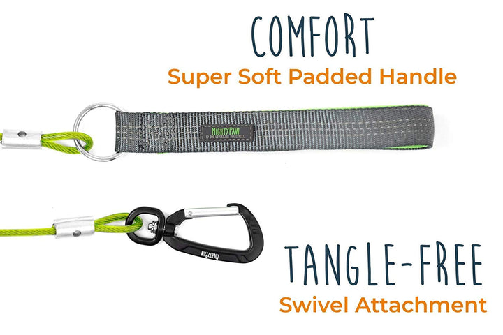 Mighty Paw Dog Leash - Anti Biting Pets Leashes - Chew Proof Metal Cable - Ideal for Large Dogs and Teething Puppies - Braided Cord with Padded Handle - Six Foot - Green
