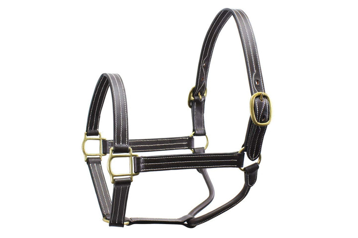 Derby Originals Triple-Stitched Leather Horse Halter – Premium Double-Layer Design with Brass Hardware – No Throat Snap for Safety, Classic Track Style – One-Year Warranty