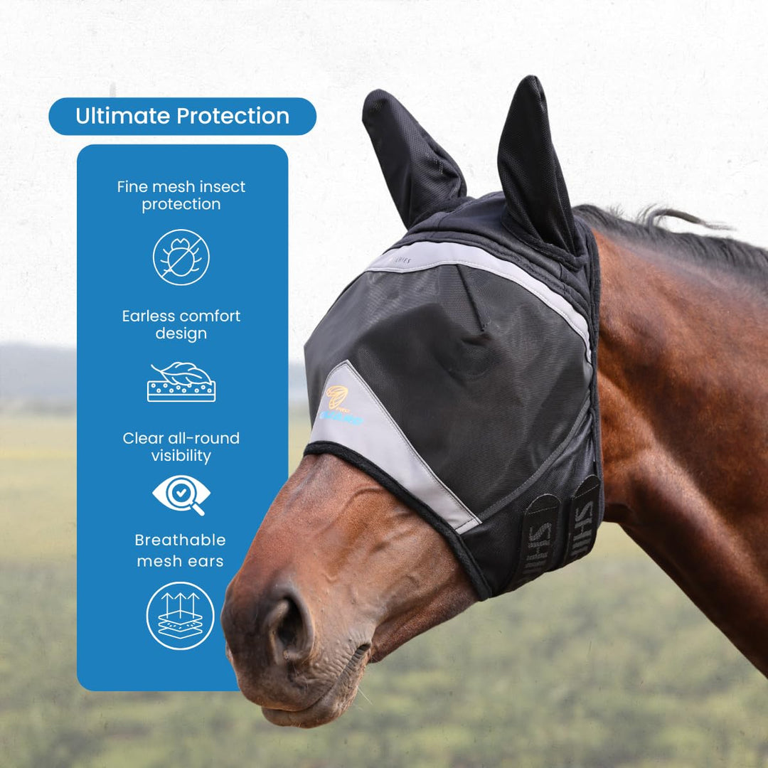 Shires FlyGuard Pro Fine Mesh Fly Mask with UV Protection Jet/Ears/Full