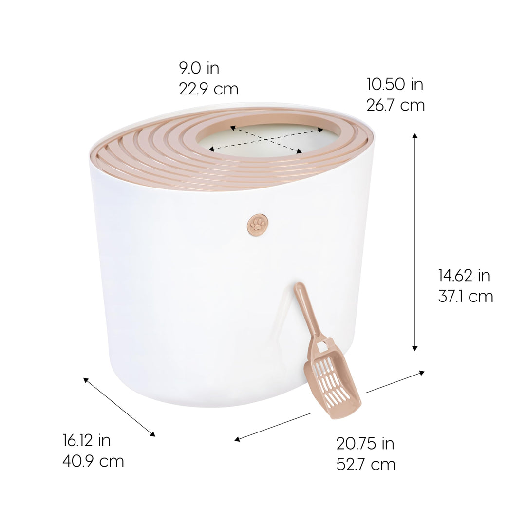 IRIS USA Large Top Entry Cat Litter Box, Hooded Privacy, Beige/White