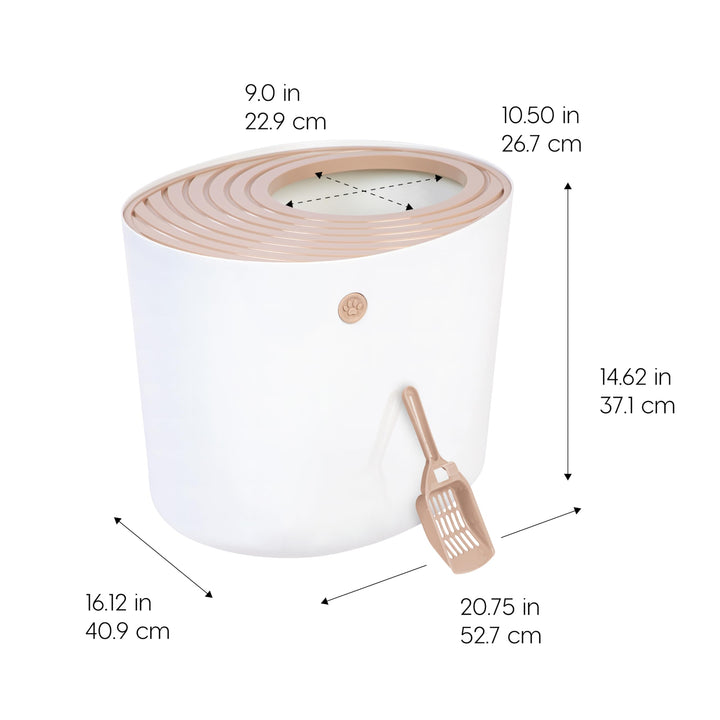 IRIS USA Large Top Entry Cat Litter Box, Hooded Privacy, Beige/White