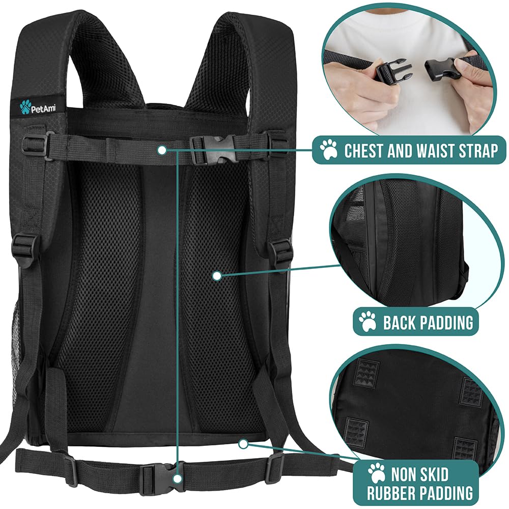 PetAmi Dog Backpack Carrier Airline Approved Cat Pet Puppy Bag, Black