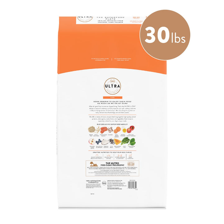 Nutro Ultra High Protein Natural Dry Dog Puppy Food with a Trio of Proteins from Chicken Lamb and Salmon, 30 lb. Bag