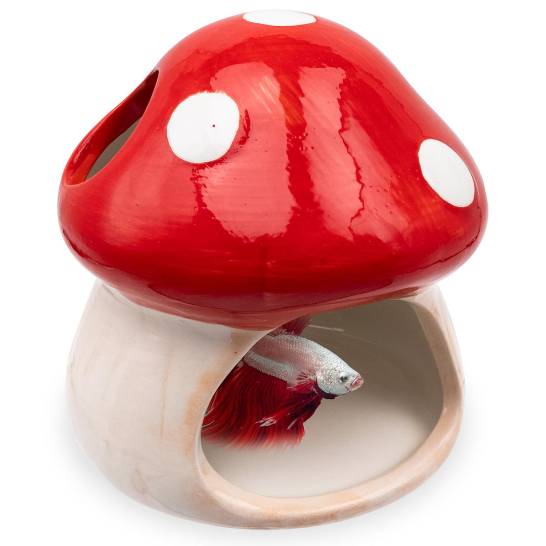 Aquarium Decor Betta Fish Tank Accessories, Cute Ceramic Mushroom House