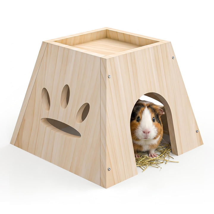 XiaZ Guinea Pig Hideout, Cute Guinea Pig House,Sturdy Small Animal House with Large Front Cave, Side Ventilation Holes, Thick Durable Wood,Habitat Hideout for Dwarf Rabbit, Hamster, Chinchilla
