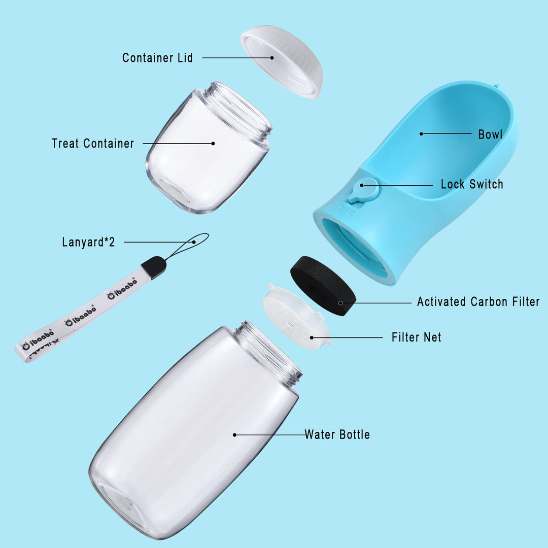Cibaabo Dog Water Bottle Portable with Food Container &amp; Filter for Travel