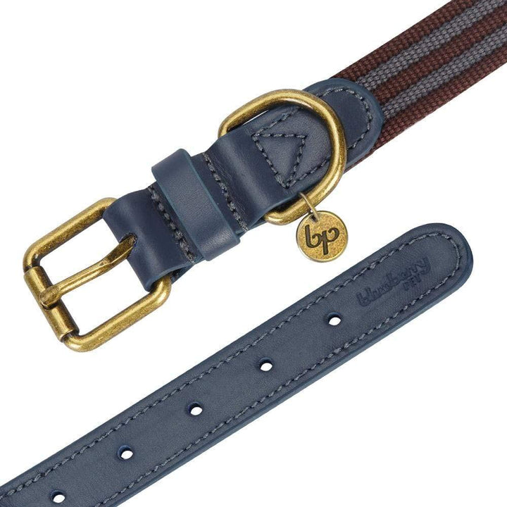 Blueberry Pet Soft Genuine Leather Dog Collar for Small Dogs - Adjustable Stylish Dog Collars, Leather Dog Collar in Noir Grey/Burgundy - Eco Brass Buckle, Size 12&