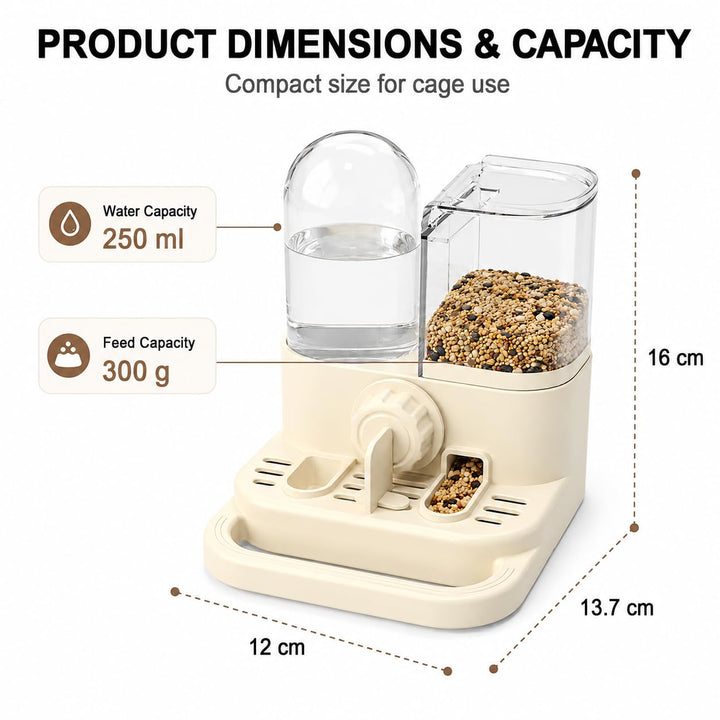 2-in-1 Quail Feeder and Waterer for Cage, Gravity Auto Bird Water Feeder No-Waste Bird Feeder, No-Spill Quail Waterer, Hanging or Standing, Dry/Wet Separation, for Chick/Duck/Hamster